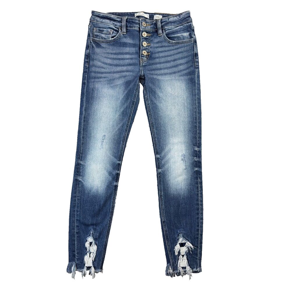 KanCan Jeans Womens 26 Blue Denim Low-Rise Ankle Skinny Dark Wash Button Fly Y2K